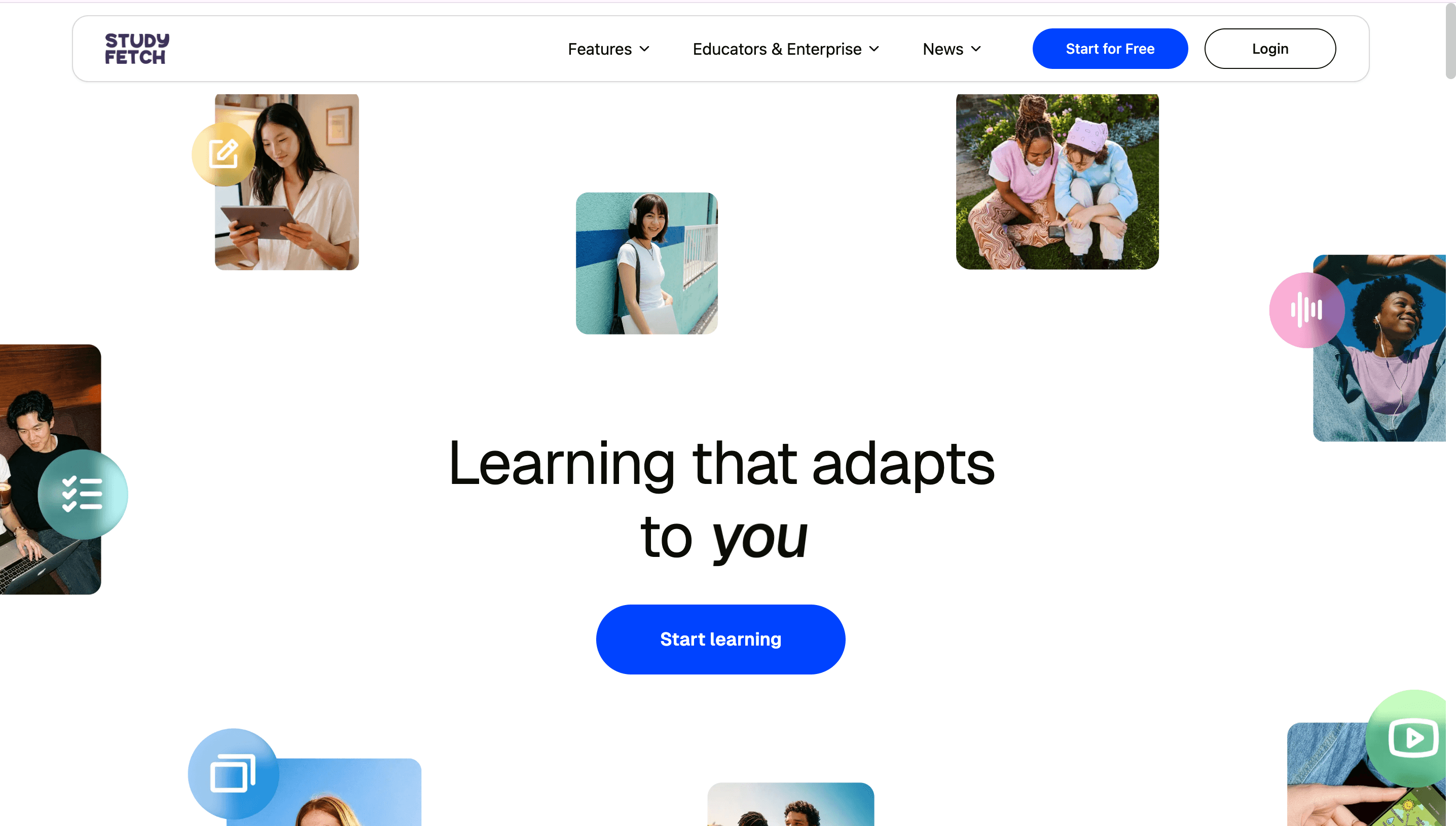 StudyFetch AI study assistant interface for notes, flashcards, and quizzes